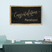 Gefeliciteerd Typografie Goud Glitter en Zwart Spandoek (Beurs)