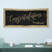 Gefeliciteerd Typografie Goud Glitter en Zwart Spandoek (Beurs)