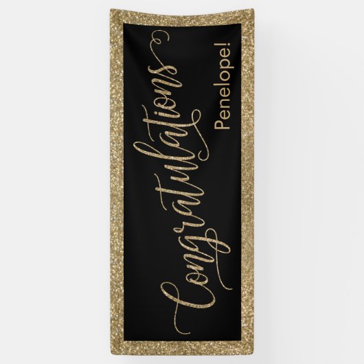 Gefeliciteerd Typografie Goud Glitter en Zwart Spandoek (Verticaal)