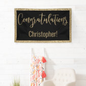 Gefeliciteerd Typografie Goud Glitter en Zwart Spandoek (Insitu)