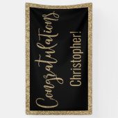 Gefeliciteerd Typografie Goud Glitter en Zwart Spandoek (Verticaal)
