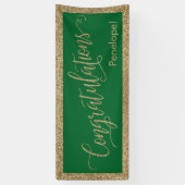Gefeliciteerd Typografie Gouden Glitter en Groen Spandoek (Verticaal)