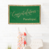 Gefeliciteerd Typografie Gouden Glitter en Groen Spandoek (Insitu)