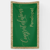 Gefeliciteerd Typografie Gouden Glitter en Groen Spandoek (Verticaal)