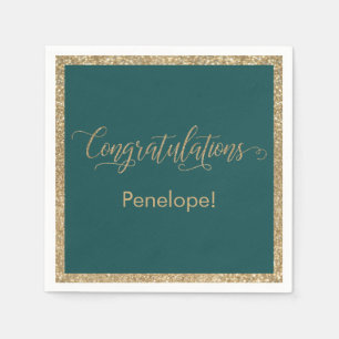 Gefeliciteerd Typography Gold Glitter Blauwgroen Servet