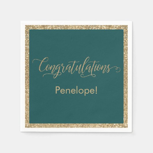 Gefeliciteerd Typography Gold Glitter Blauwgroen Servet (Voorkant)