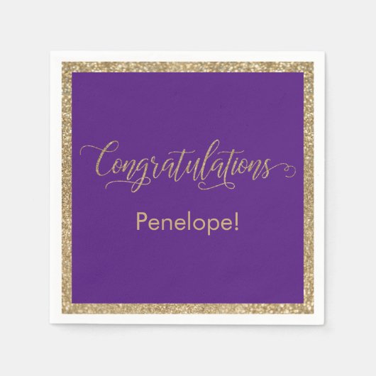 Gefeliciteerd Typography Gold Glitter Paarse Servet (Voorkant)
