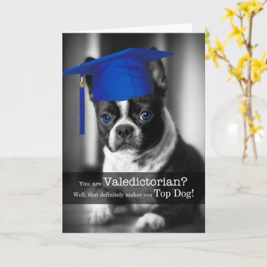 Gefeliciteerd Valedictorian Boston Terrier Dog Kaart (Gele Bloem)