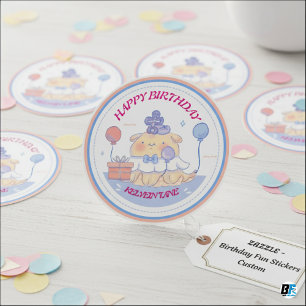 Gefeliciteerd van [Naam] - Roze Satijnen Krullen  Ronde Sticker
