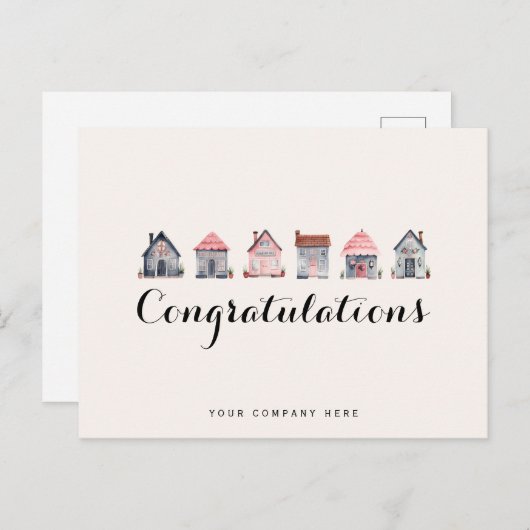 Gefeliciteerd vastgoed nieuwe huiseigenaar briefkaart (Voorkant / Achterkant)