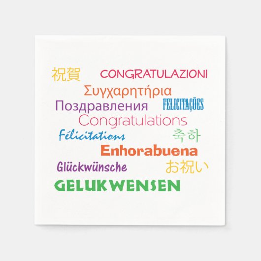 Gefeliciteerd Veel talen kleurrijke Typografie Servet (Voorkant)