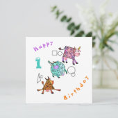 Gefeliciteerd Verjaardag 1 Kaart Kleurrijk Geometr (Staand voorkant)