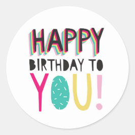 Gefeliciteerd verjaardag aan jou kleurrijke typogr ronde sticker