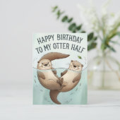 Gefeliciteerd verjaardag aan mijn otter helft grap briefkaart (Staand voorkant)