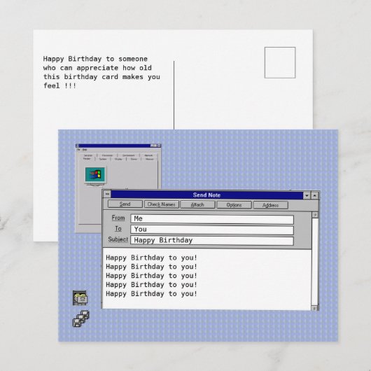 Gefeliciteerd Verjaardag Aangepast Windows 95 Comp Briefkaart (Voorkant / Achterkant)