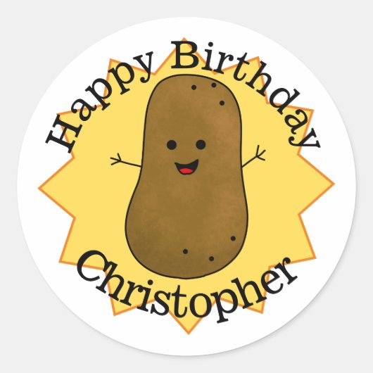 Gefeliciteerd Verjaardag Aangepaste Aardappel Ronde Sticker (Voorkant)