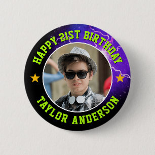 Gefeliciteerd Verjaardag Aangepaste Foto Cool Retr Ronde Button 5,7 Cm