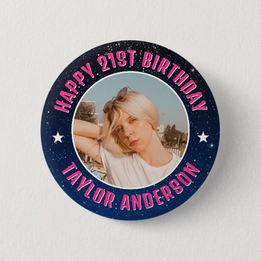 Gefeliciteerd Verjaardag Aangepaste Foto Kosmische Ronde Button 5,7 Cm (Voorkant)
