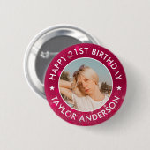 Gefeliciteerd Verjaardag Aangepaste Foto Roze Conf Ronde Button 5,7 Cm (Voorkant /achterkant)