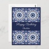 Gefeliciteerd verjaardag aanpasbare blauwe Azulejo Briefkaart (Voorkant / Achterkant)