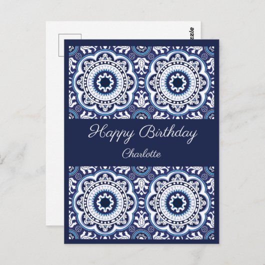 Gefeliciteerd verjaardag aanpasbare blauwe Azulejo Briefkaart (Voorkant / Achterkant)