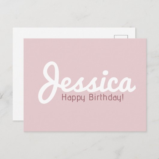 Gefeliciteerd verjaardag, aanpasbare naam | Roze g Briefkaart (Voorkant / Achterkant)