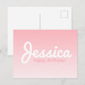 Gefeliciteerd verjaardag, aanpasbare naam | Roze r Briefkaart (Voorkant / Achterkant)