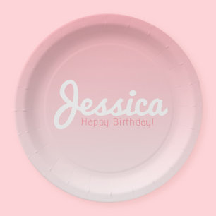 Gefeliciteerd verjaardag, aanpasbare naam roze r papieren bordje