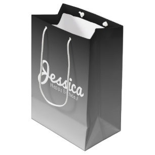 Gefeliciteerd Verjaardag, Aanpasbare Naam Zwart Medium Cadeauzakje