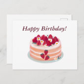 Gefeliciteerd Verjaardag Aardbei Fruit Cake en Blo Briefkaart (Voorkant / Achterkant)