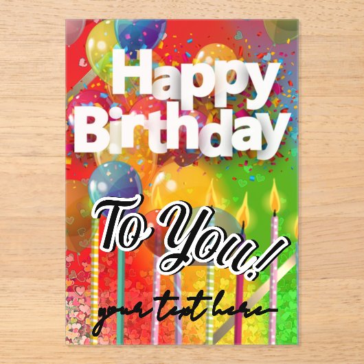 Gefeliciteerd verjaardag   acryl uitnodigingen (Voorkant)