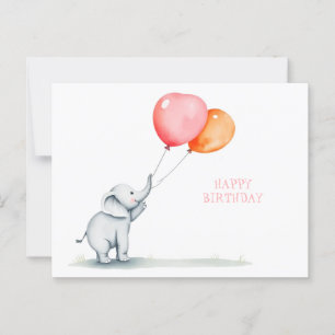 Gefeliciteerd verjaardag. baby olifant met ballonn briefkaart