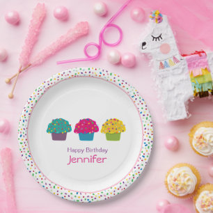 Gefeliciteerd Verjaardag Bevroren Cupcake Regenboo Papieren Bordje