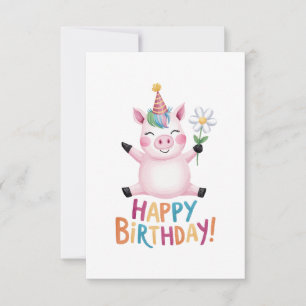Gefeliciteerd Verjaardag Biggetje met Madeliefje Bedankkaart