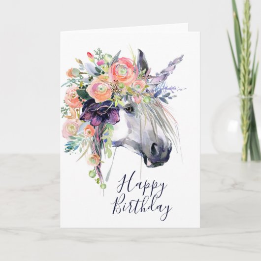 Gefeliciteerd verjaardag | Bloemengedecoreerde een Kaart (Voorkant)