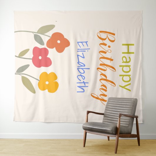 Gefeliciteerd Verjaardag Bloemige bloesems aangepa Wandkleed (In Situ (horizontaal))