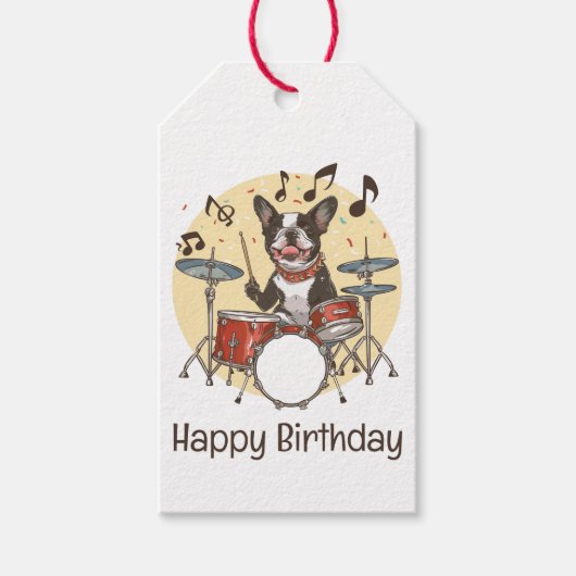 Gefeliciteerd Verjaardag Boston Terrier Hond Speel Cadeaulabel (Voorkant)