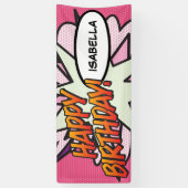 GEFELICITEERD VERJAARDAG Comic Book Pop Art Roze Spandoek (Verticaal)