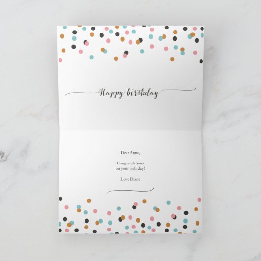 Gefeliciteerd Verjaardag Confetti Kalligrafie Kaar Kaart (Binnen)