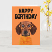 Gefeliciteerd verjaardag | Dachshund Oranje trui Kaart (Gele Bloem)