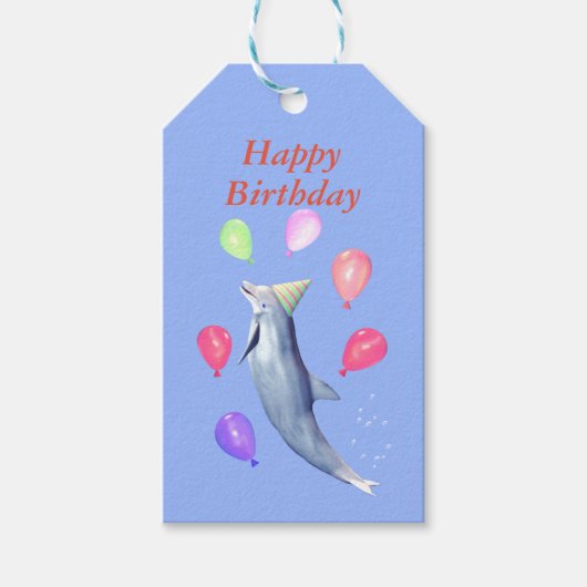 Gefeliciteerd Verjaardag Dolfijn en Ballonnen Cadeaulabel (Voorkant)