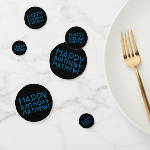 Gefeliciteerd verjaardag (EEN NAAM) Blauw & Zwar Confetti