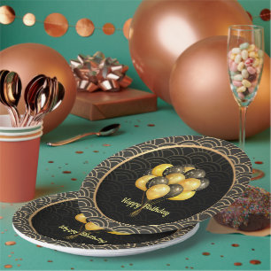 Gefeliciteerd verjaardag, elegant zwart en goud, papieren bordje