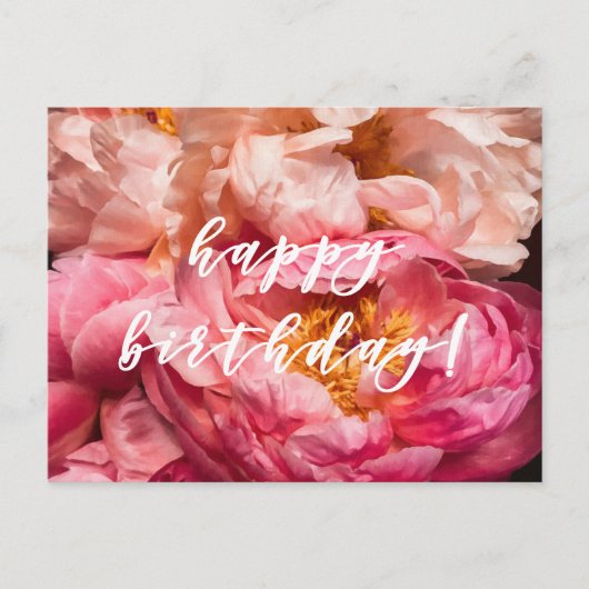 Gefeliciteerd verjaardag! Elegante Roze Pioen Post Briefkaart (Voorkant)