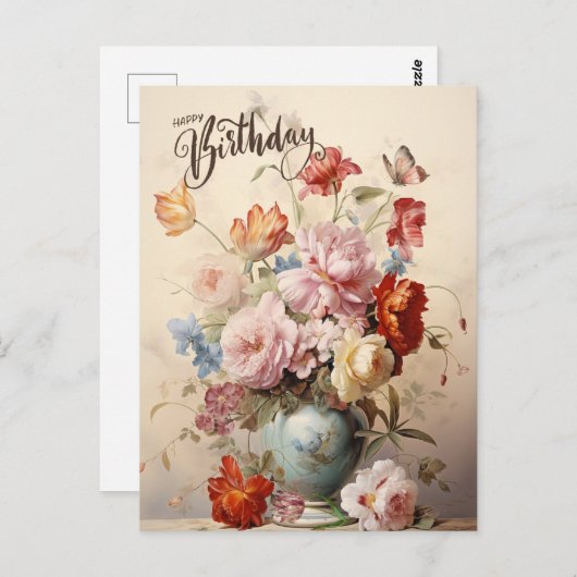 Gefeliciteerd Verjaardag Elegante Victoriaanse Blo Briefkaart (Voorkant / Achterkant)