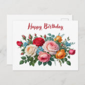 Gefeliciteerd Verjaardag Elegante Vintage Rozen Briefkaart (Voorkant / Achterkant)