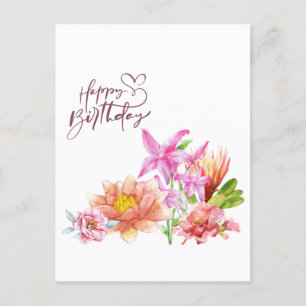 Gefeliciteerd Verjaardag Elegante Waterverf Bloeme Briefkaart
