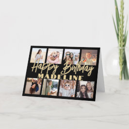 Gefeliciteerd Verjaardag Fotocollage Elegant Zwart Kaart