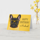 Gefeliciteerd verjaardag | Franse Bulldog Zonnebri Kaart (Gele Bloem)