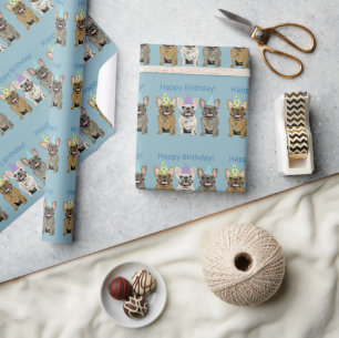 Gefeliciteerd verjaardag! Franse Bulldoggen Cadeaupapier